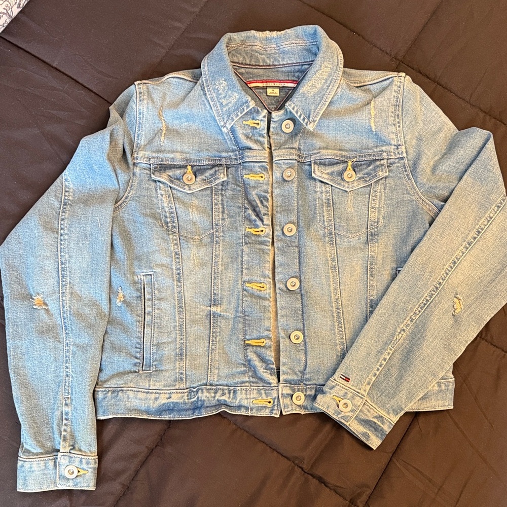 Tommy Hilfiger Classic Blue Denim Jacket / Distressed Jean Jacket